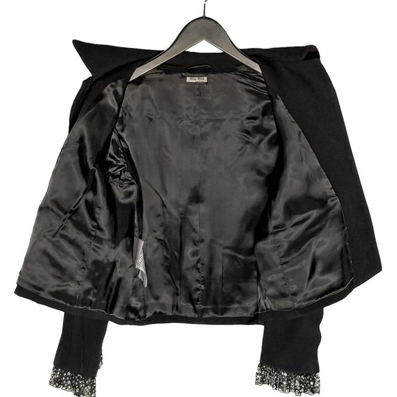 Miu Miu 2018 Pearl Buttons Crystal Lace Cuffs Black Blazer - Picture 7 of 11